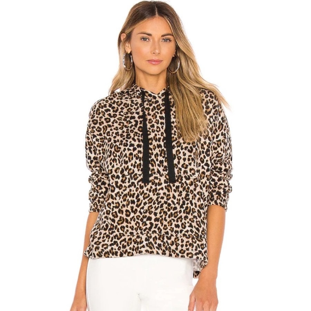 VELVET Leopard Print Drawstring Hooded Sweater Sz L NWT Revolve Kassidy Hoodie